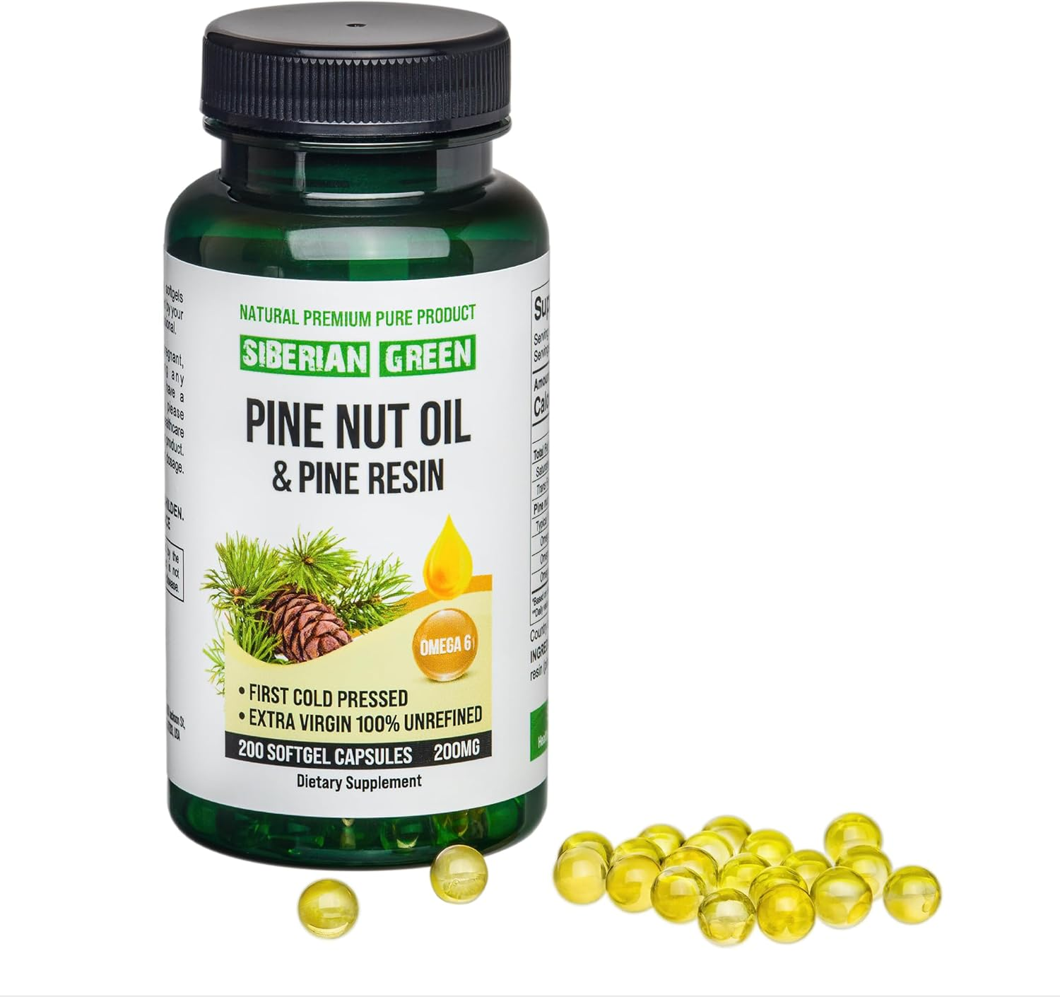 Siberian Pine Nut Oil with Pine Resin Capsules - 200 Softgels