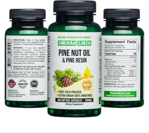 Siberian Pine Nut Oil with Pine Resin Capsules - 200 Softgels