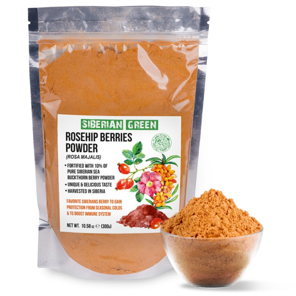 Ground Siberian Rose Hips Flour 300g w Sea Buckthorn Fine Fine Powder Tea from Siberia Altai Mountains Taiga